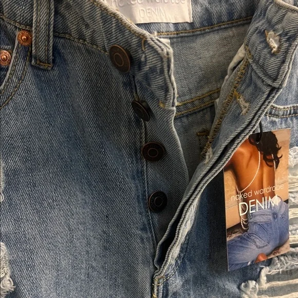 Naked Wardrobe Blue Distressed Jean Shorts - Picture 3 of 7